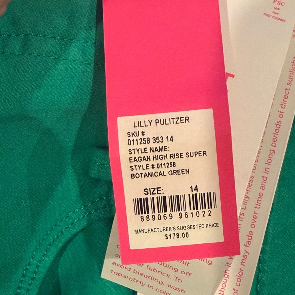 NWT Lilly Pulitzer Eagan High Rise Super Skinny Botanical Green Size 14 - Picture 5 of 6